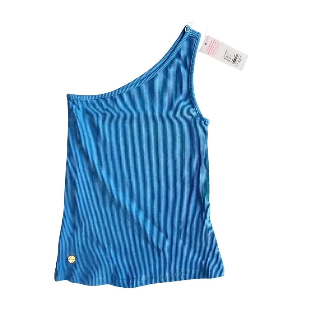 Lilly Pulitzer Blue Ribbed One-Shoulder Tank Top Womens XXS Stylish  lightweight